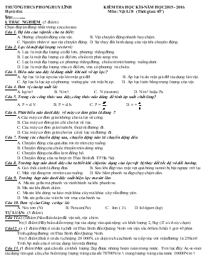 Kiểm tra học kì 1 - Năm học 2015 - 2016 môn Vật lí 8 (thời gian 45 phút)